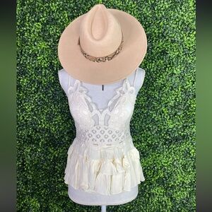 100% wool snake print trim ‎ beige fedora nwt